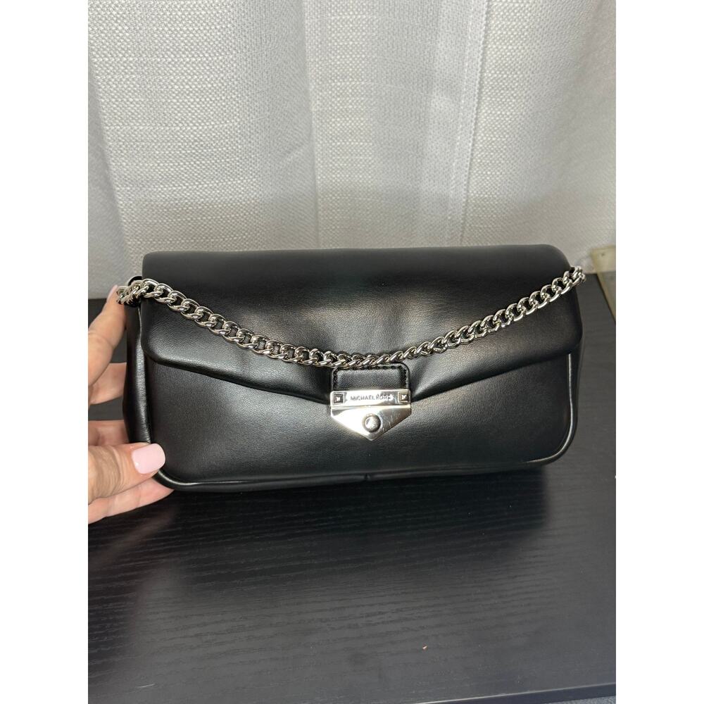 Michael Kors SoHo Small Convertible Pouchette Crossbody Black Silver Chain NWT